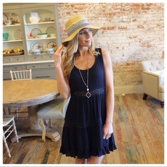 Infinity Raine Dresses & Skirts - LAST ONE! Navy Sleeveless Lace Inset Dress